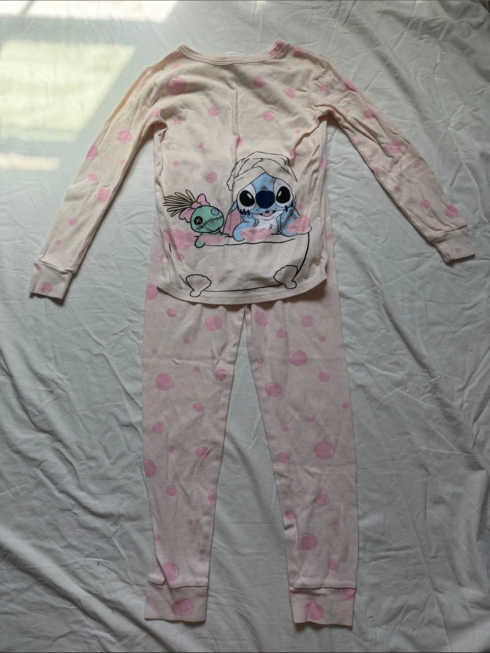Disney Girls Two-Piece Stich Pajama Set in Light Pink and Magenta